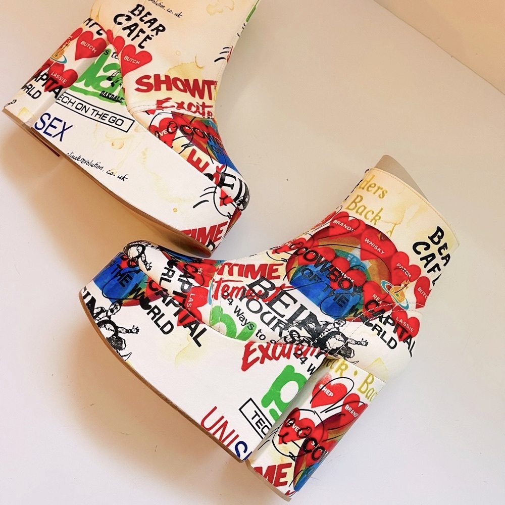 Vivienne Westwood BRAND NEW MEANINGLESS PRINT towering heels Slogan print IT37 - Picture 7 of 17